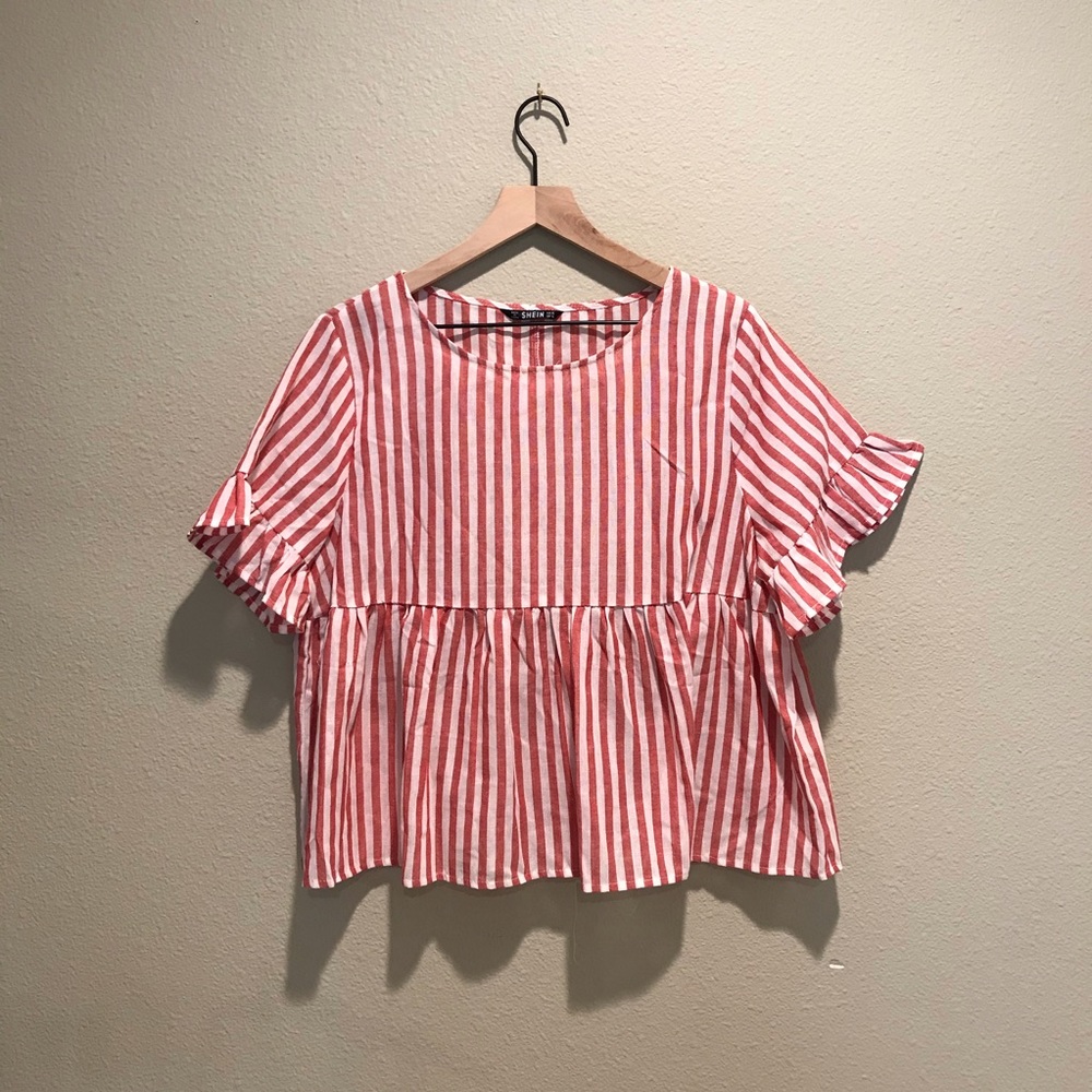 SHEIN Red and White Striped Top